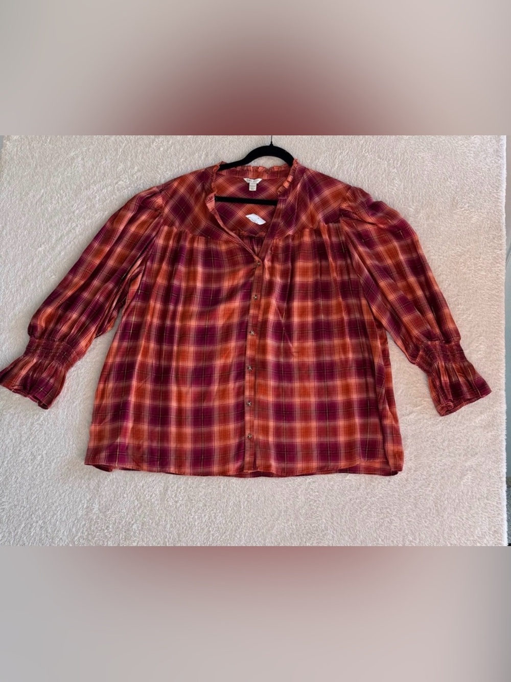 Cato Plaid Ruffle Sleeves Top Size 22/24W New